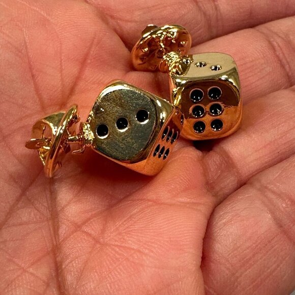 Dice Pair Gold Cufflinks Enamel Badge Lapel Pins Jewelry Accessories - Picture 4 of 6